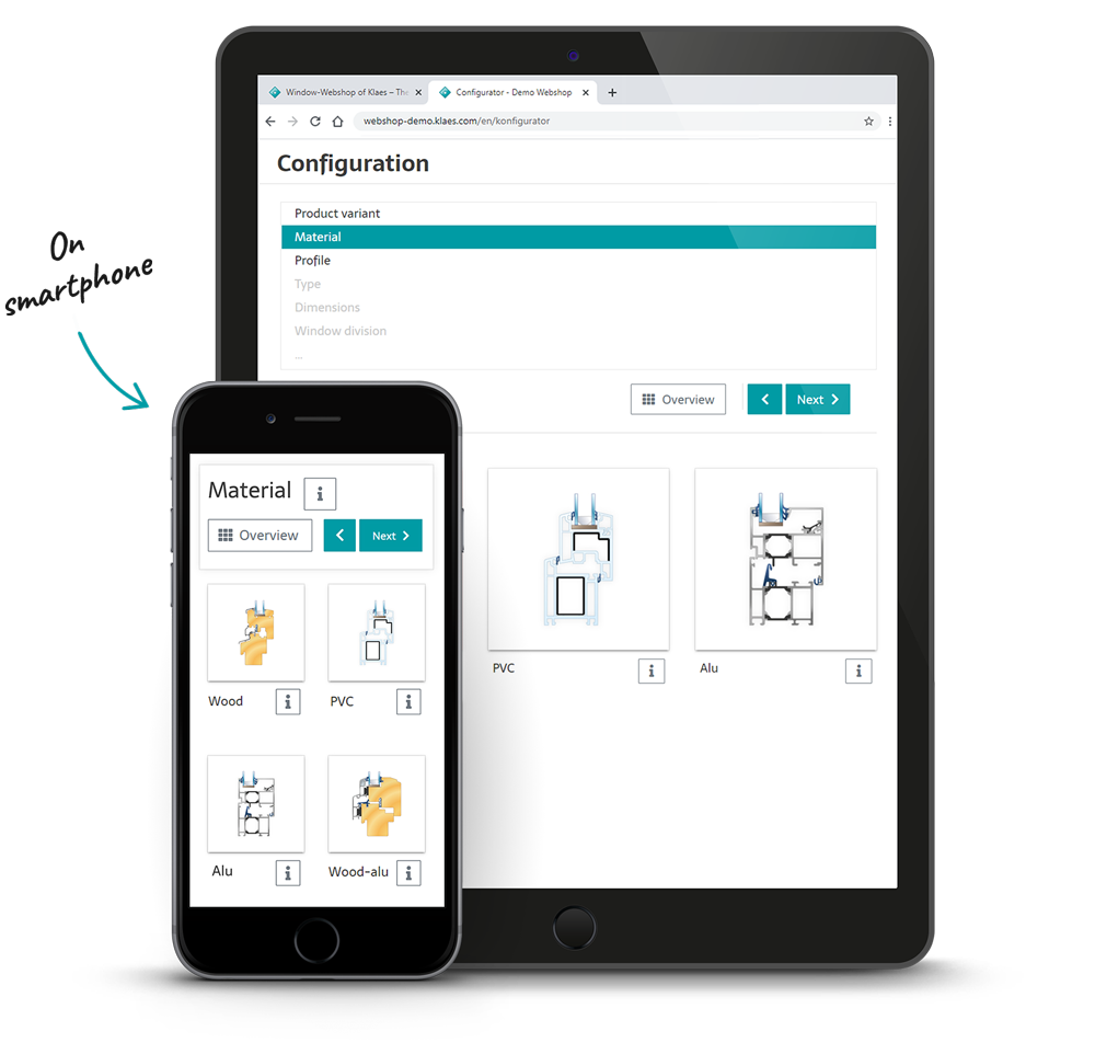 KlaesWebshop(网络商店)——在智能手机或平板电脑上选配窗型 KlaesWebshop(网络商店)——在智能手机或平板电脑上选配窗型